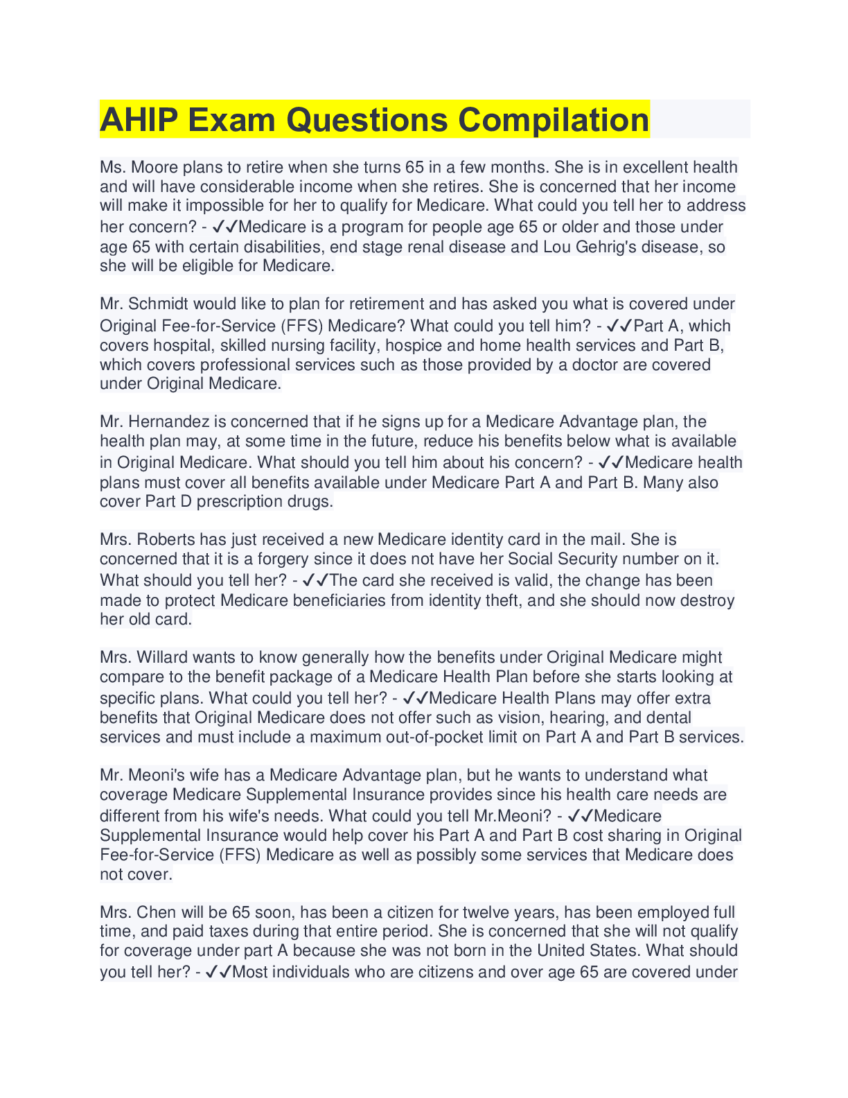 Preview image for AHIP Exam Questions Compilation(questions&answers)